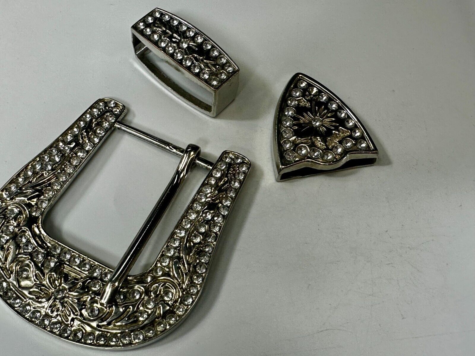 Three Piece Ranger Style Replacement Dress Belt Buckle - Missing Rhinestone