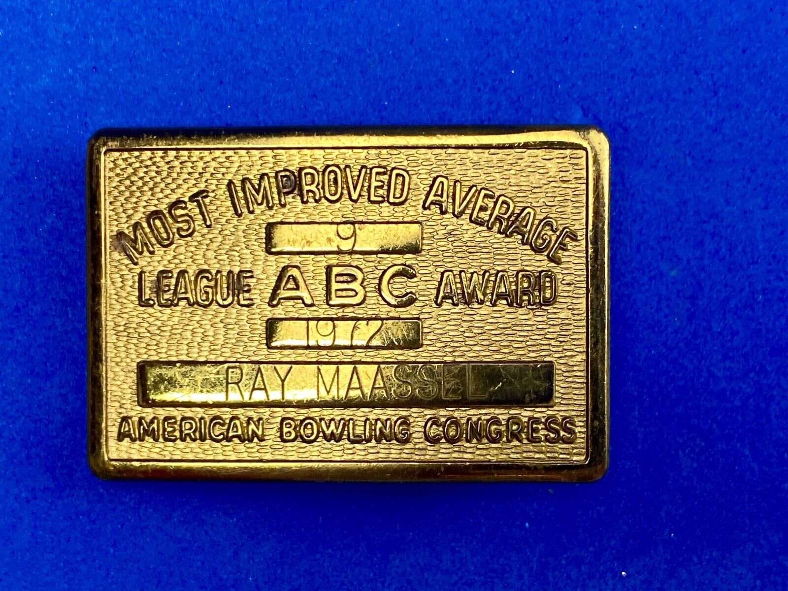 Vintage ABC American Bowling Congress League Award gold tone belt buckle