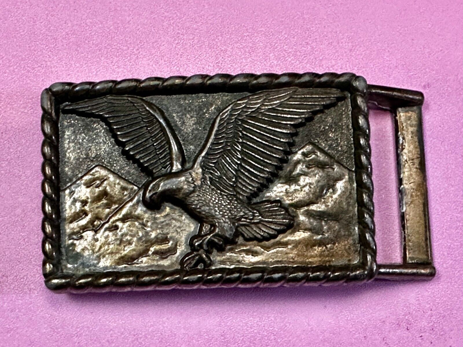 American Bald Eagle flying over majestic USA mountains Vintage Belt Buckle