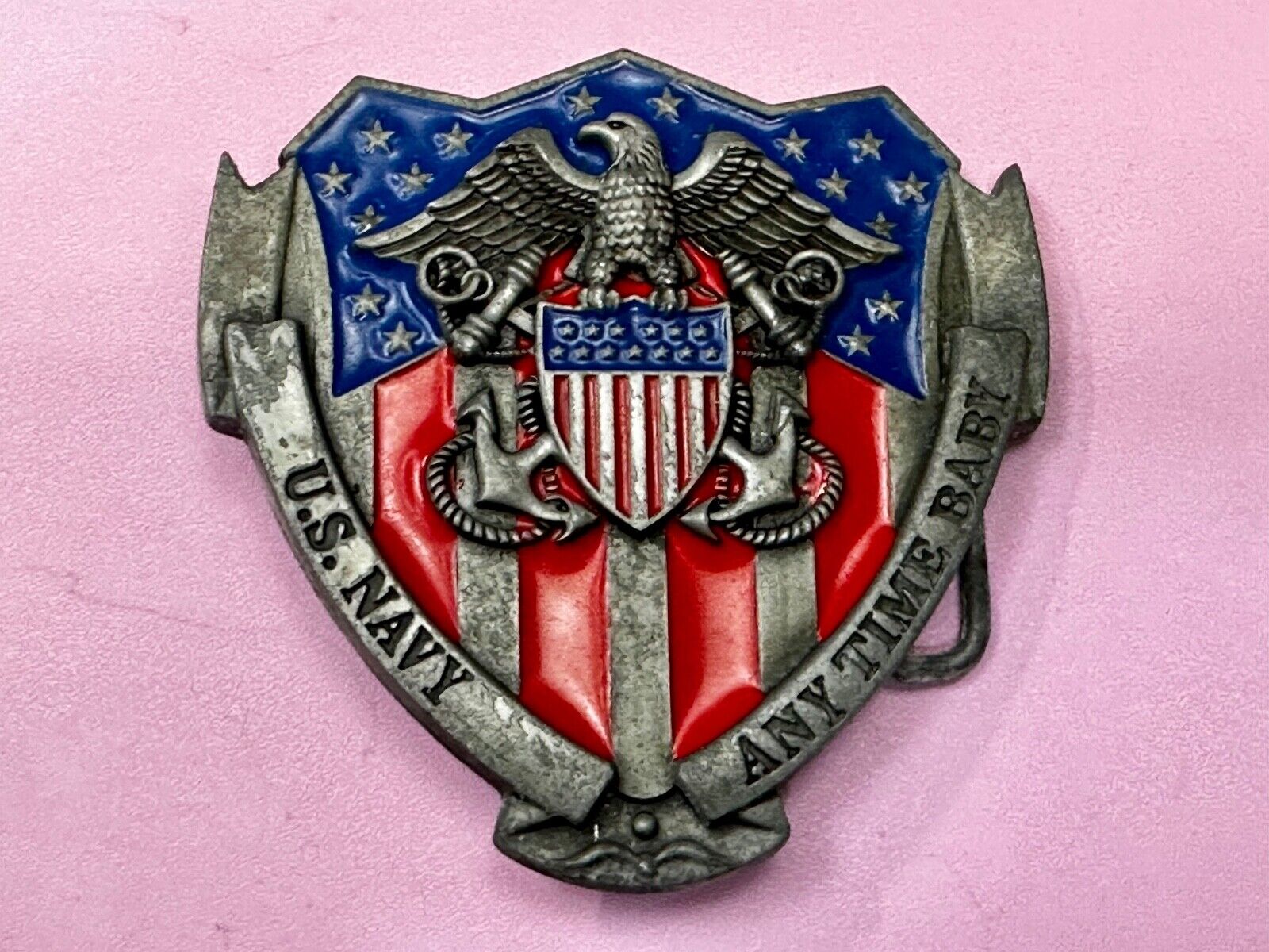 Anytime Baby - US Navy United States Military Flag Colors Cutout Belt Buckle