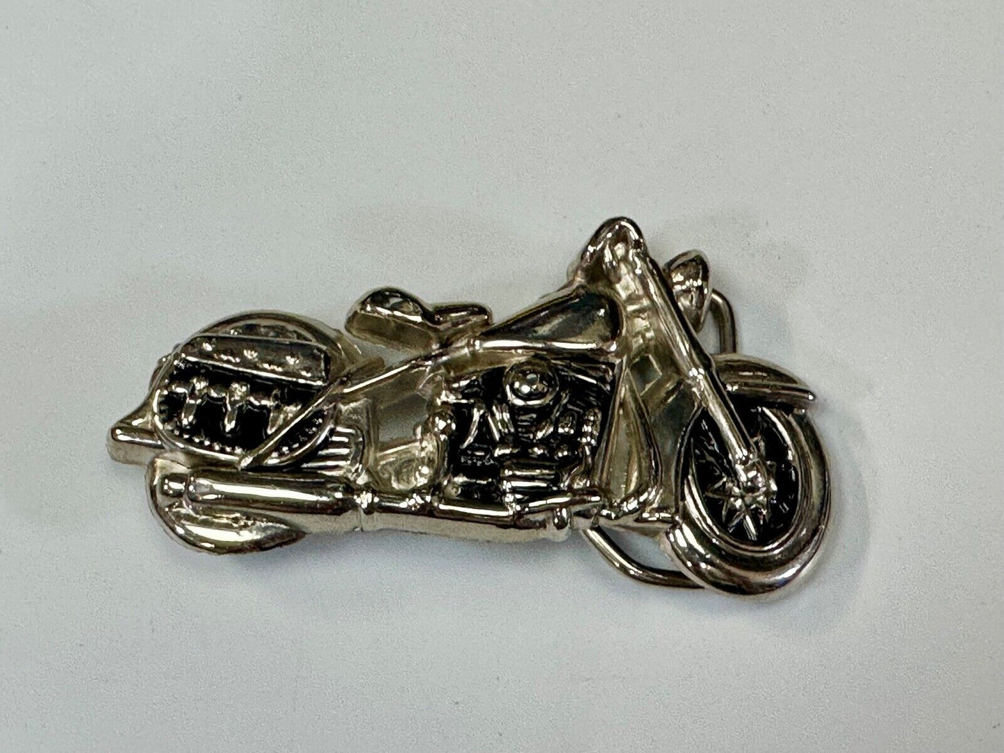 4" wide Figural Motorcycle W/ Saddle bag Silver color bikers belt buckle