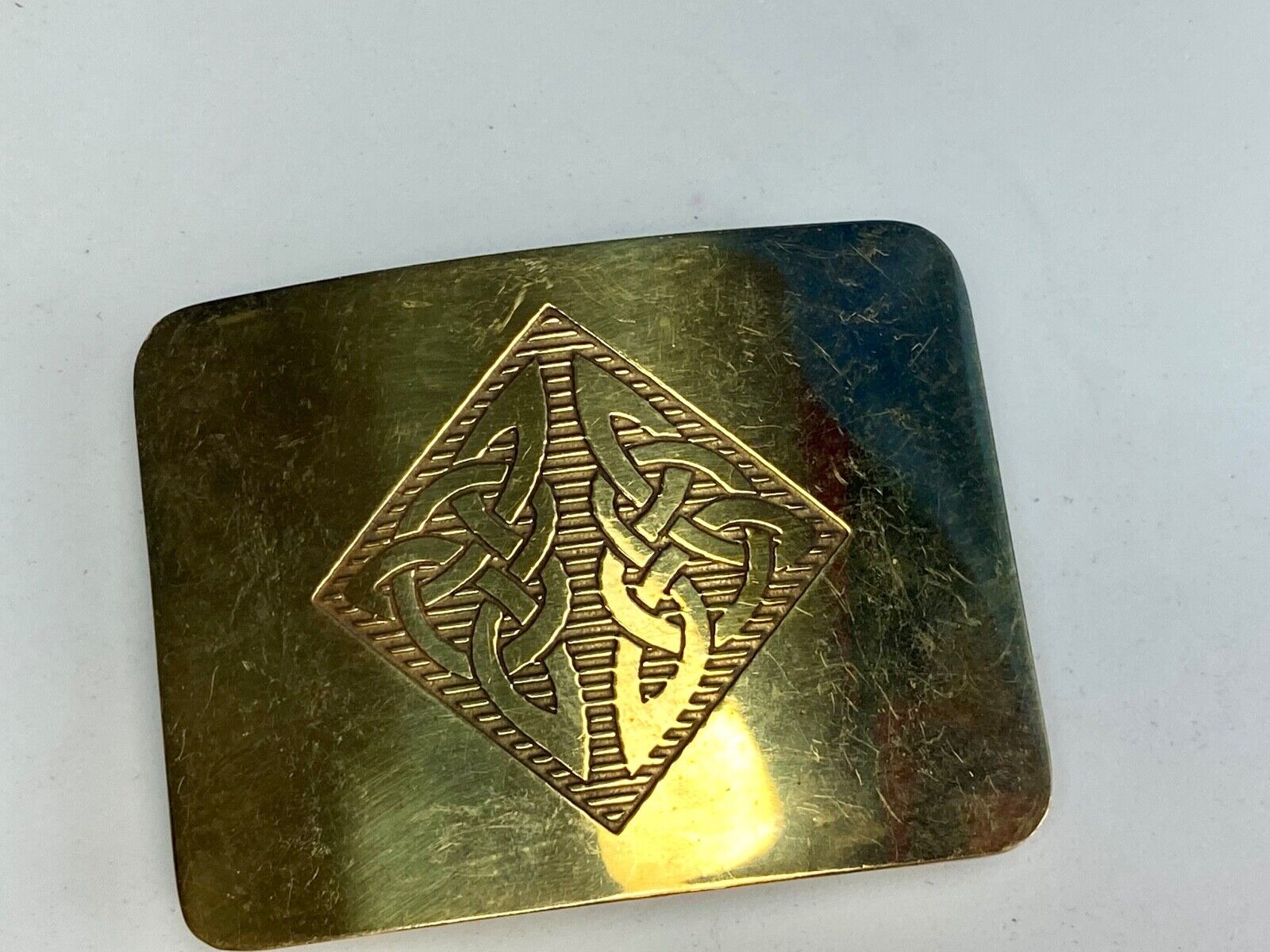 Antique Brass tone BOHO HIPPIE Ornate Lines Pattern Vintage Belt Buckle 