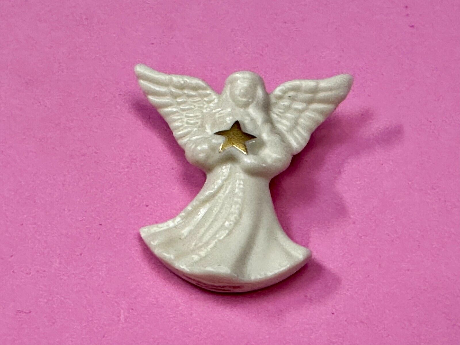 Vintage Lenox Angel w/ Gold Star White Porcelain Brooch Pin Handcrafted in China