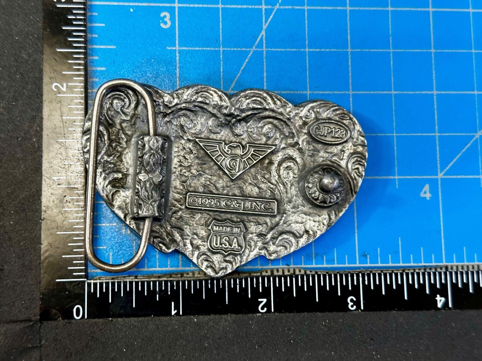 Tripple 3 Hearts. Western Three Heart shaped Vtg. 1995 cutout Belt Buckle by C&J