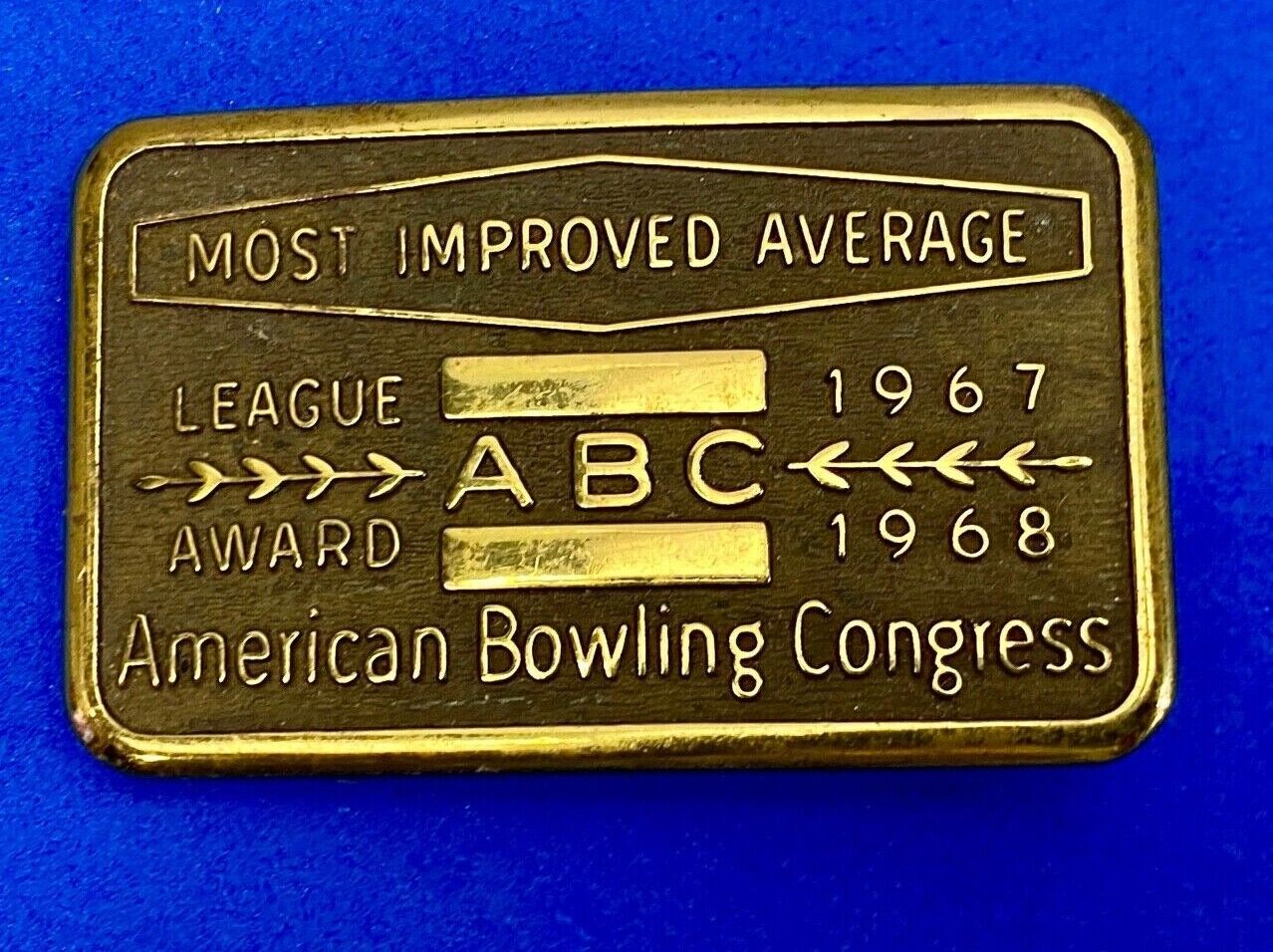 Abc Bowling Bowler's Blank Most Improved Average Award 1967  68 Belt Buckle