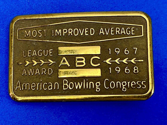 Abc Bowling Bowler's Blank Most Improved Average Award 1967  68 Belt Buckle