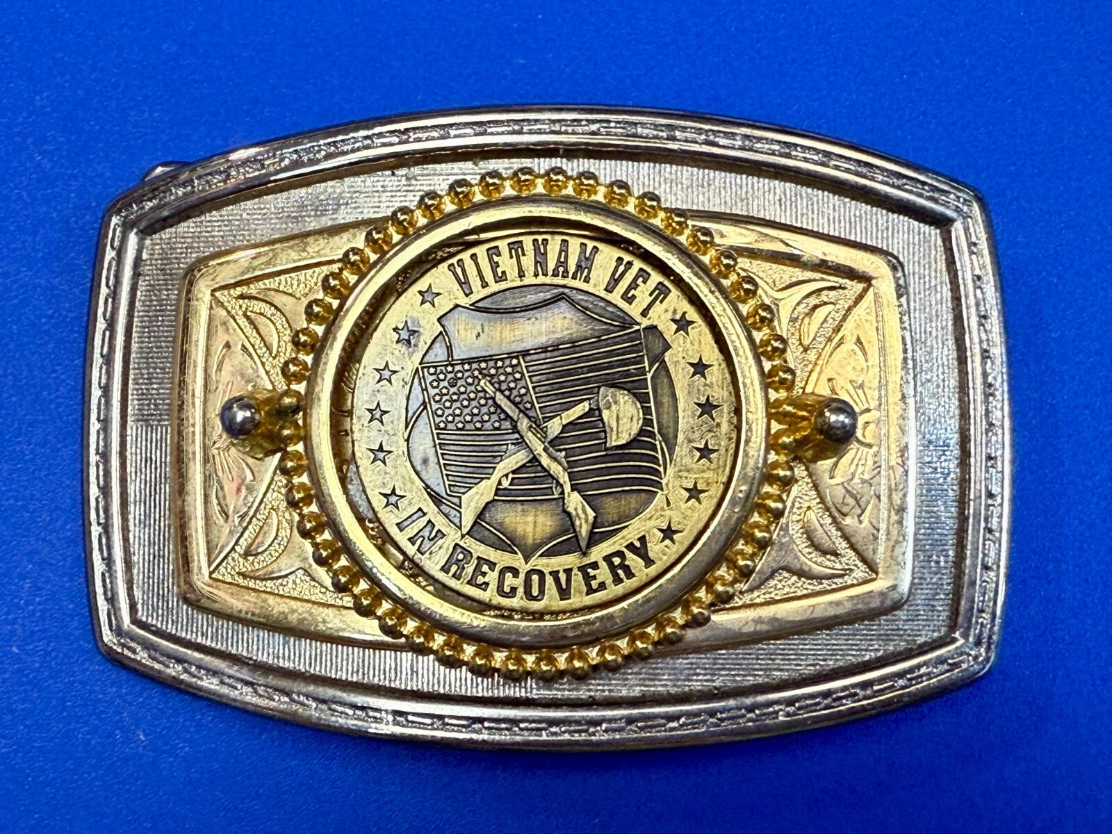 Vietnam Vet In Recovery Patriotic American Usa Gold Tone Belt Buckle