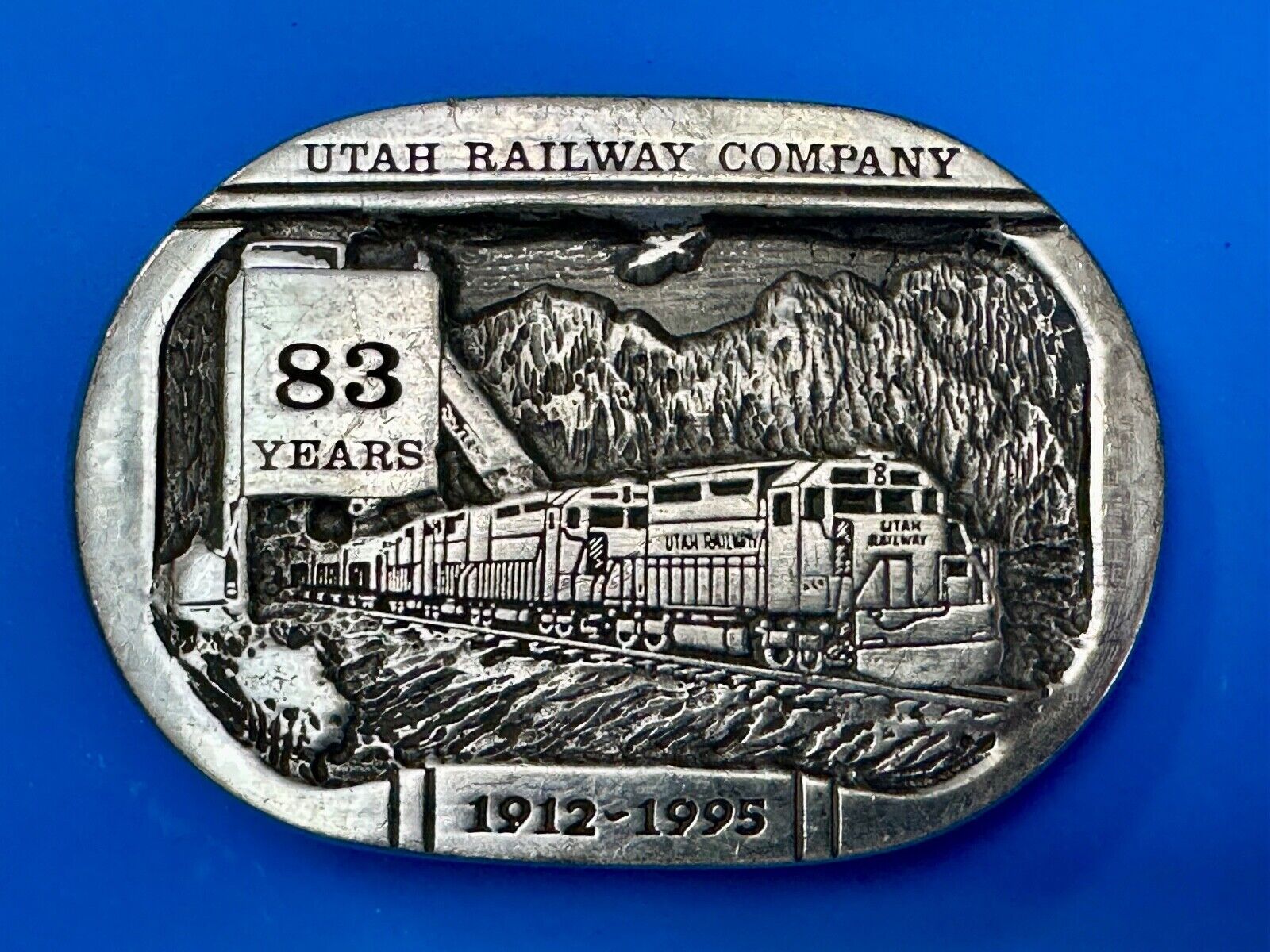 Utah Railway Co Vtg Train Railroad 83 Years - Gary Prazen Sculpture Belt Buckle