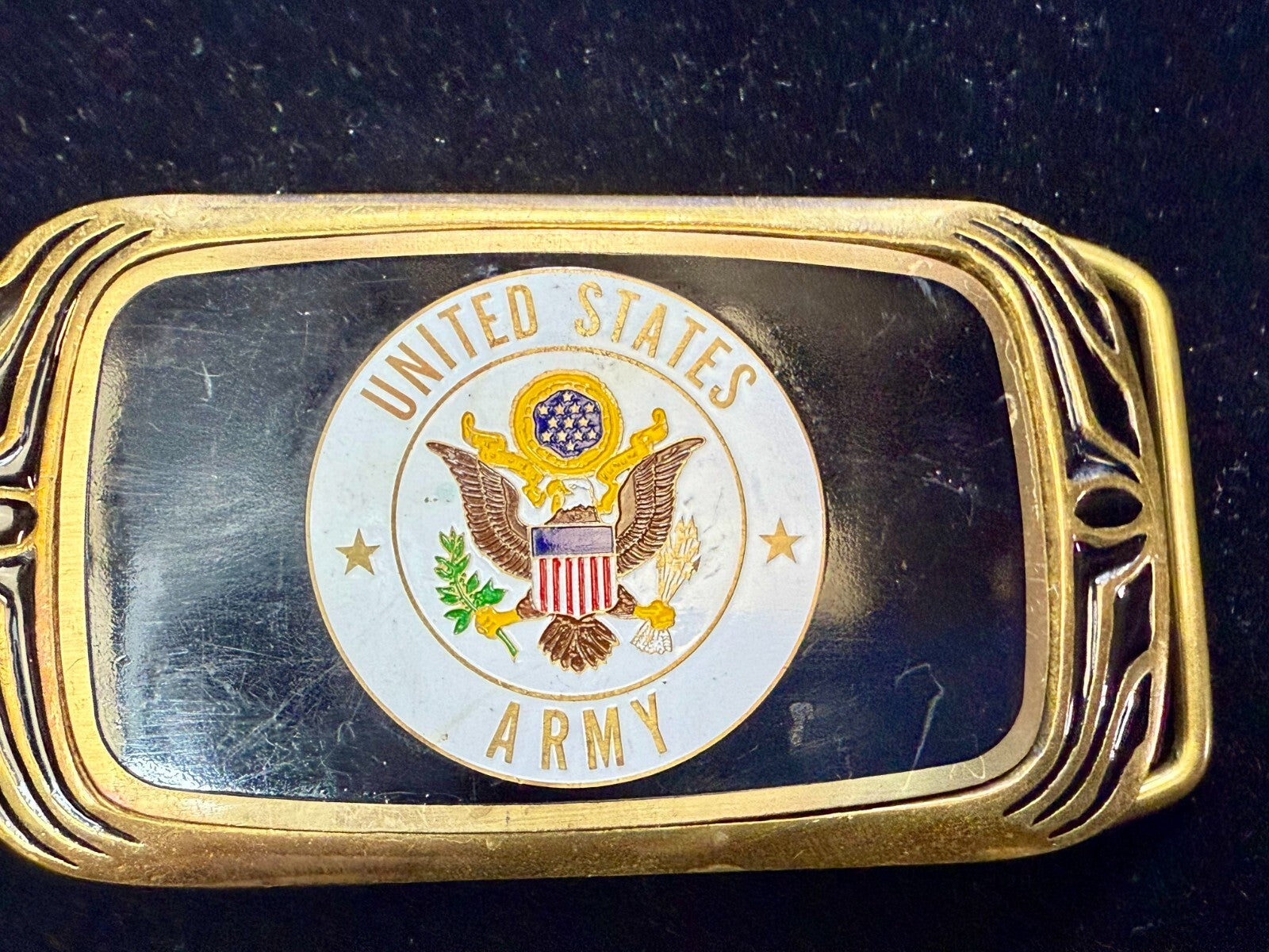 United States Army Military Eagle Seal Vintage 1988 NAP Solid Brass Belt Buckle