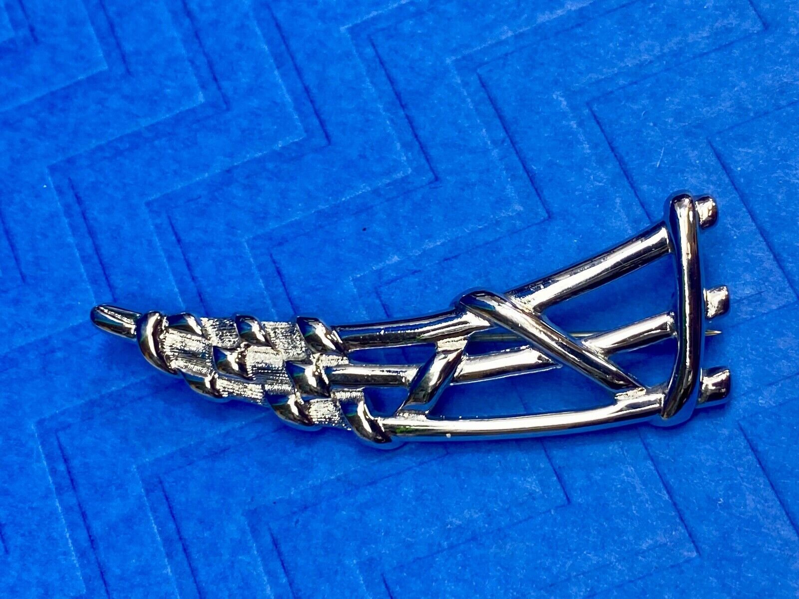 Abstract Retro Design 3 Level Silver Tone Brooch Pin by Monet