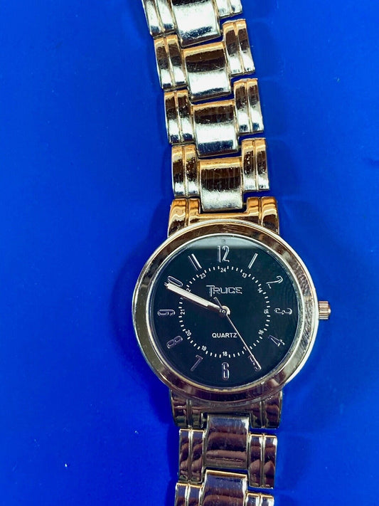 Truce Silver Tone Quartz Ladies Watch, Black Face  - New Battery Working Well! 