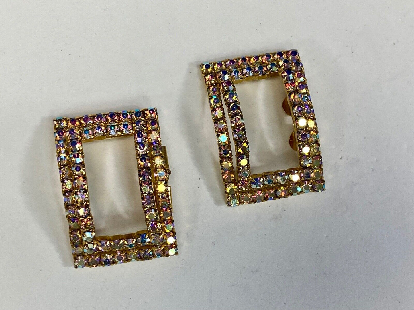 Vintage Interlocking Rectangles, Two Piece Rhinestone Covered Belt Buckle 