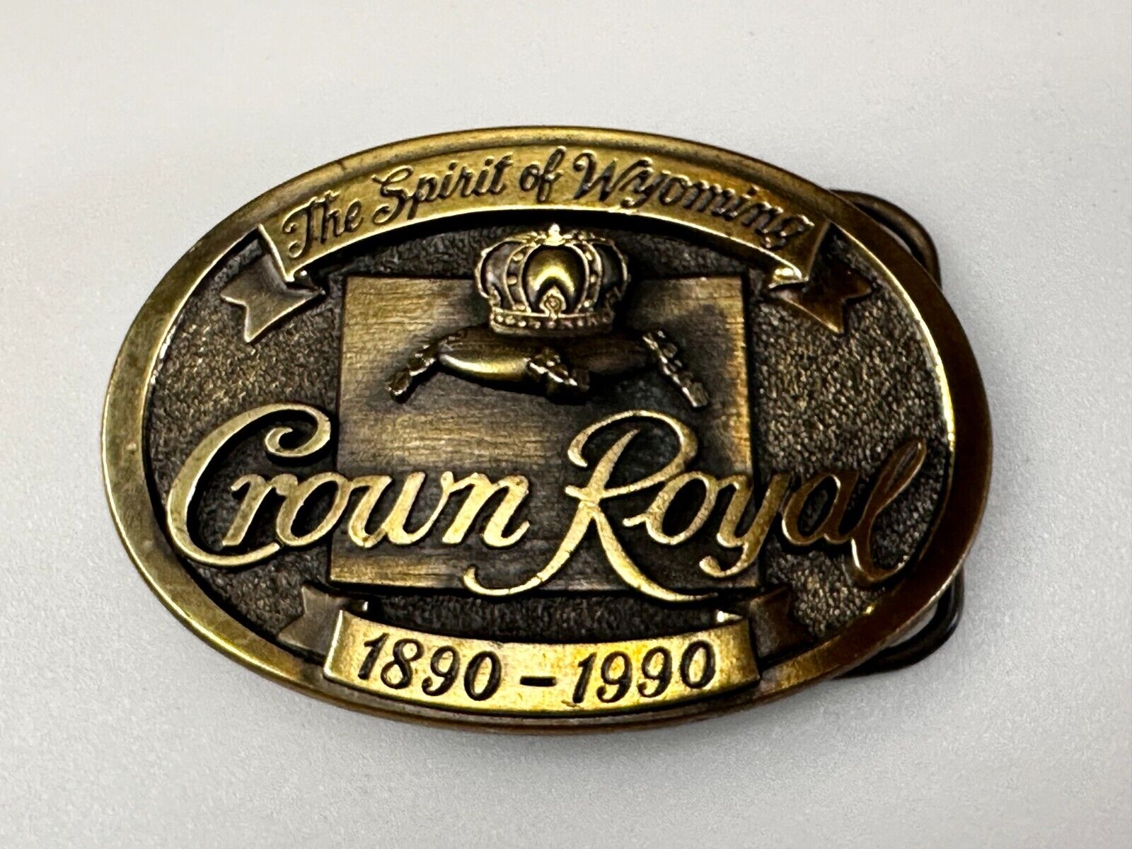 The Spirit of Wyoming Crown Royal Whiskey 1890-1990 Great American Belt Buckle