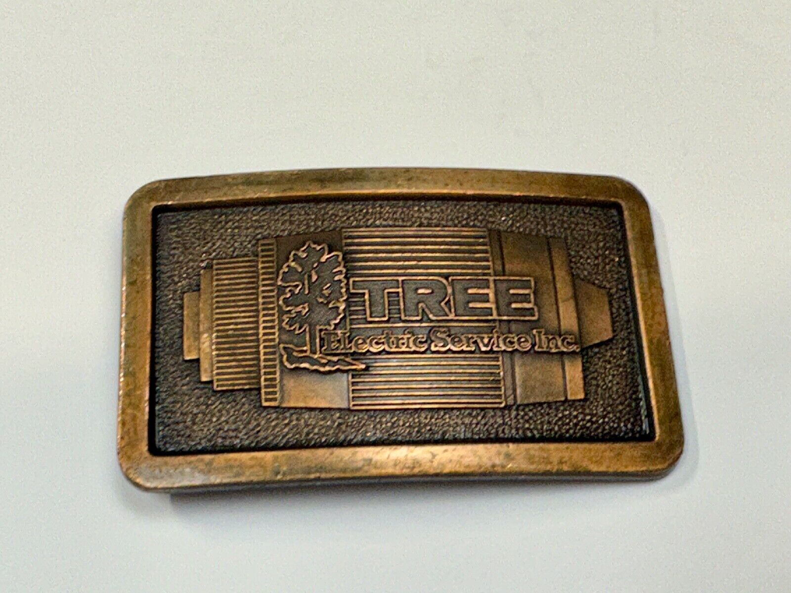 Tree electric service INC  Vintage advertising promo brass tone Belt Buckle