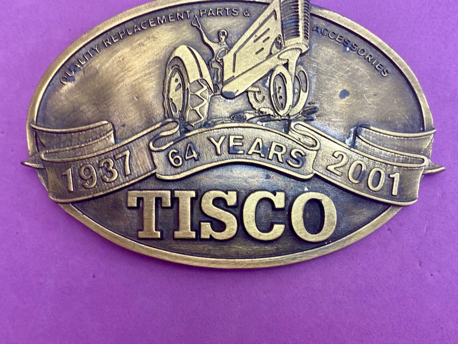 64 years - Tisco Tractor Implement Supply Spec Cast Farming Belt Buckle 