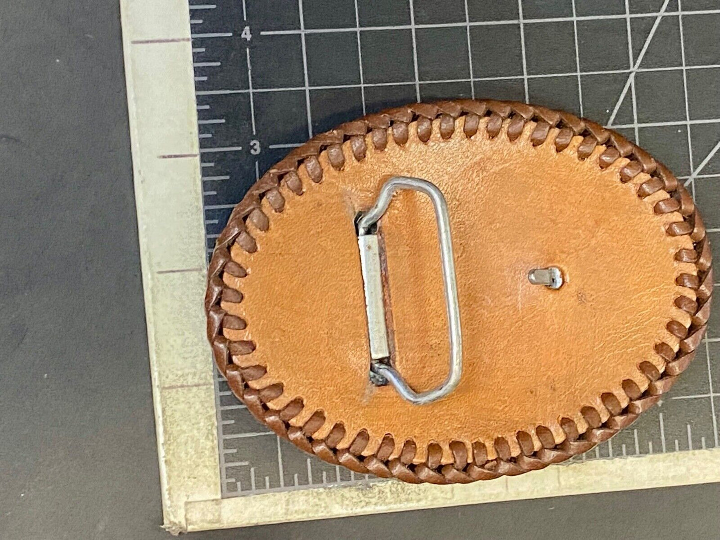 Al 591 Large Leather Tooled Stitched Name Western Belt Buckle.