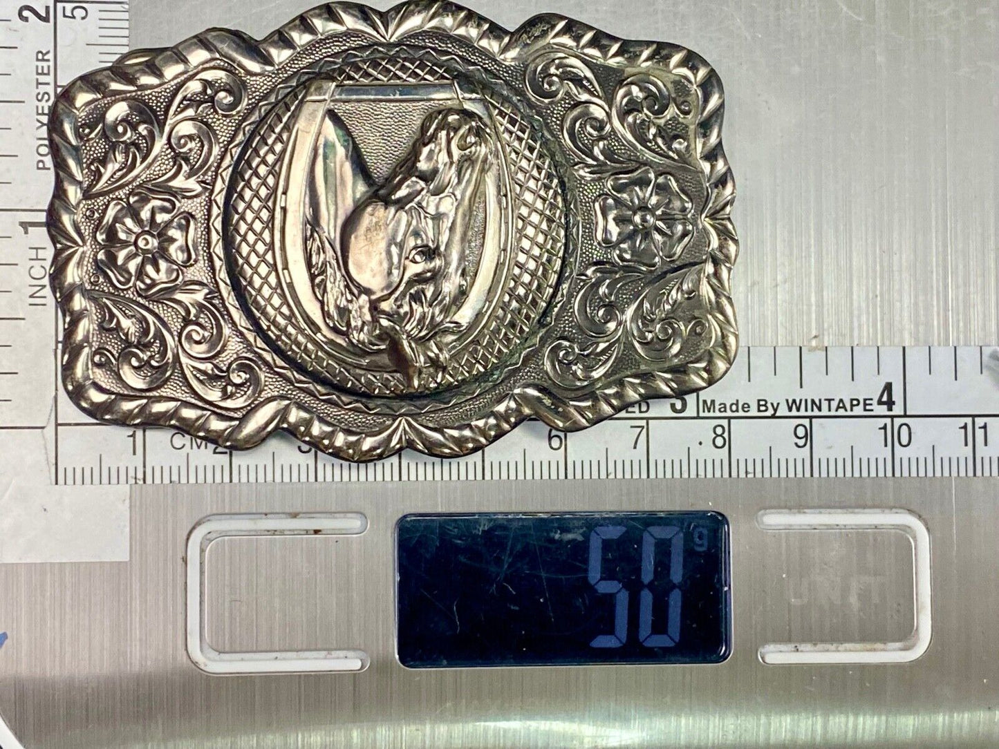 Vintage Horse Head - Horseshoe Nickel Silver Belt Buckle By Bell Trading Co