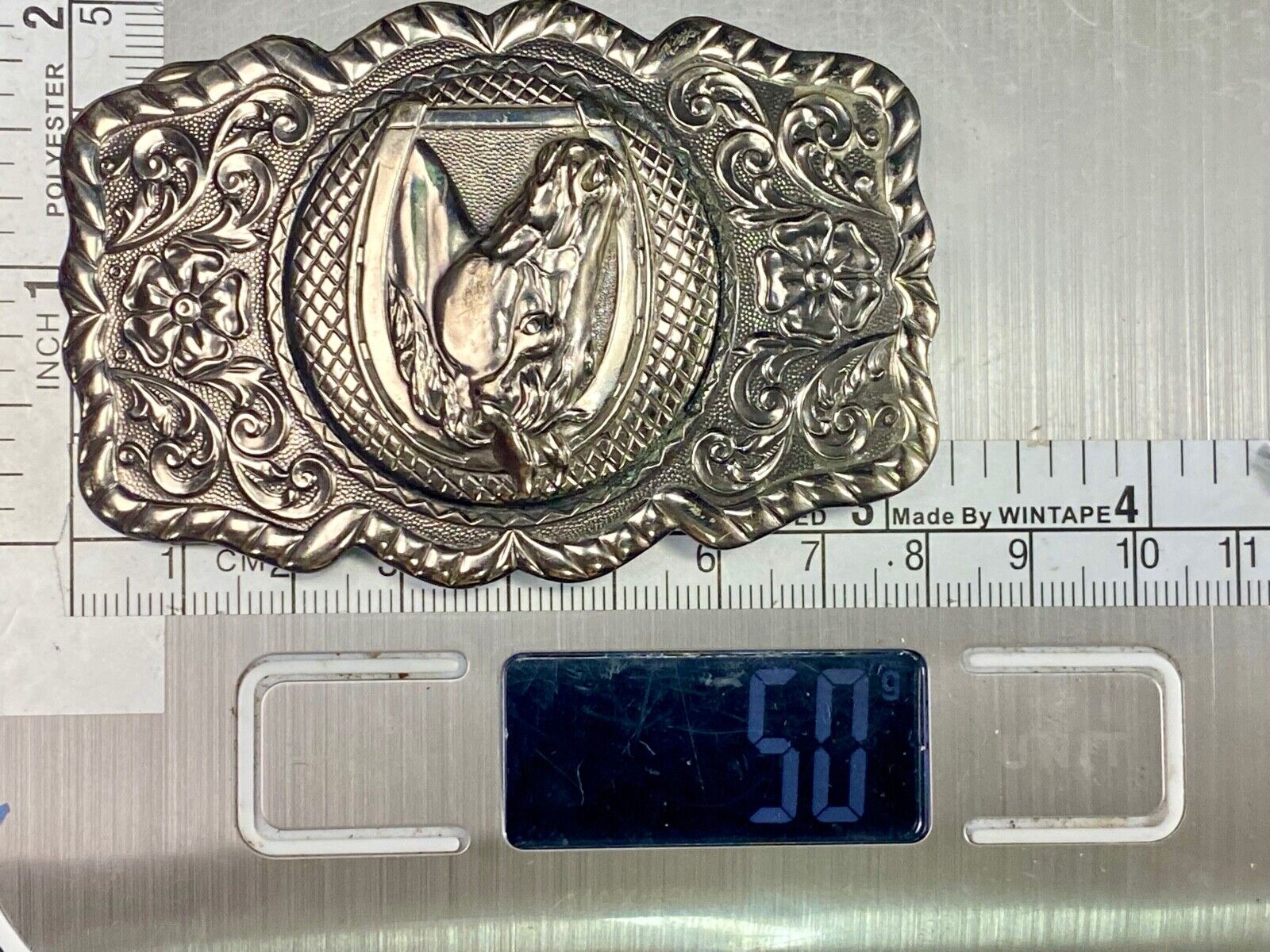 Vintage Horse Head - Horseshoe Nickel Silver Belt Buckle By Bell Trading Co