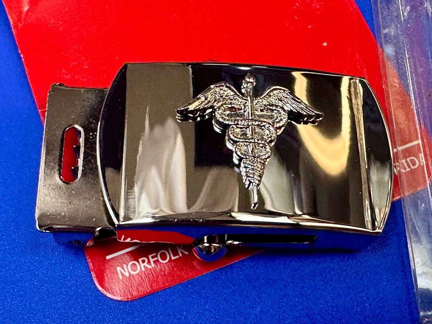 Vanguard US Navy Caduceus Combat Medic Insignia NOS Silver Brass Belt Buckle V21