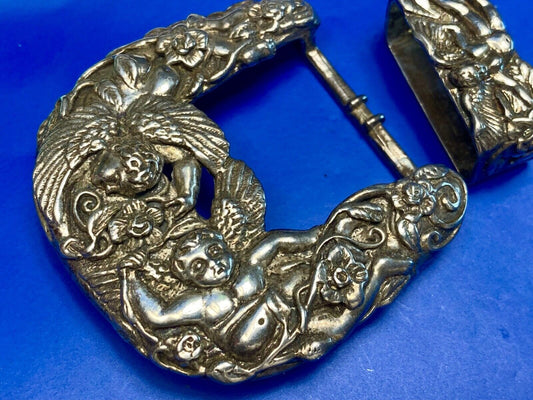 Amazing Andrea Barnett Angel Swirl Vtg. Sterling Silver belt buckle & Loop 110 G