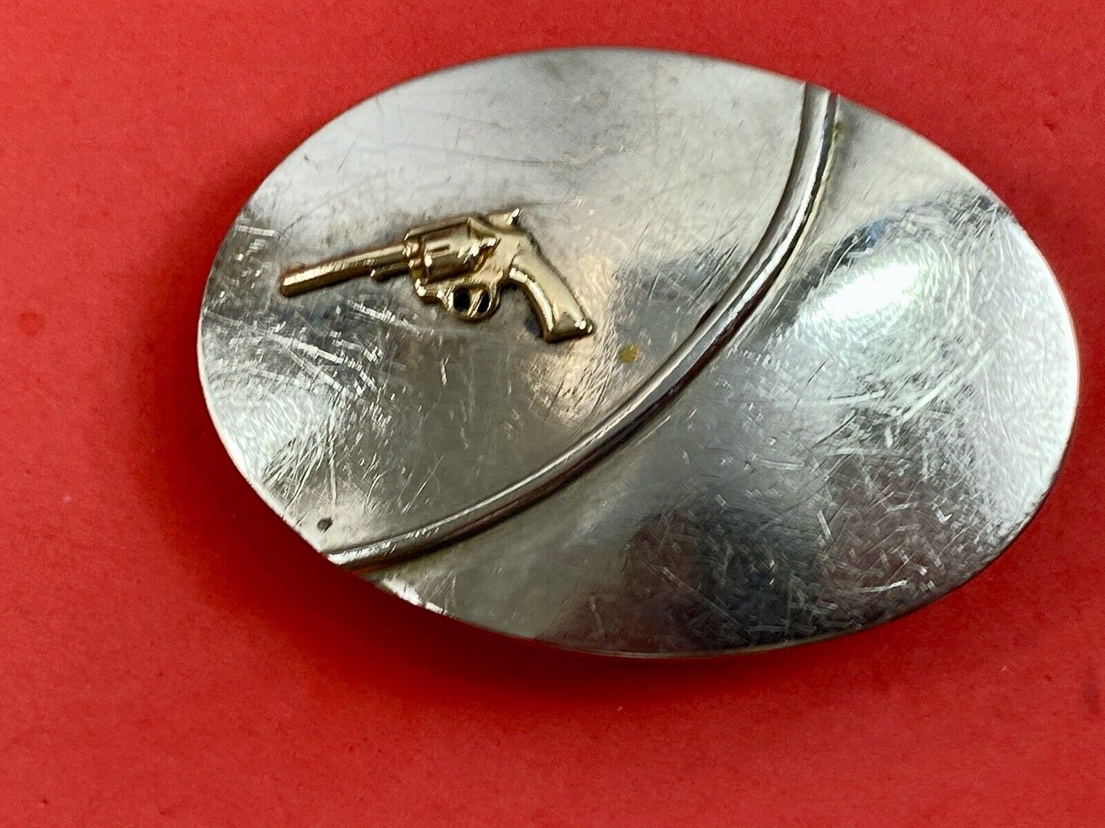 Vintage gun Nickel Silver belt buckle by Chambers 