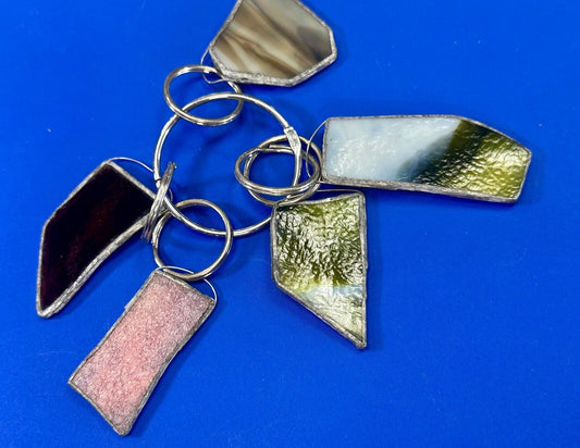 Unique Stained Glass State Shapes  (5) Lot Artisan Keychain - Key Ring Chain