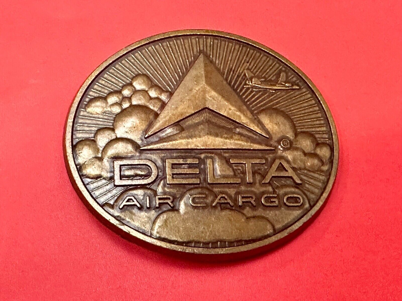 Vintage 1970s Delta Air Cargo Belt Buckle Brass tone Metal Airline Airplane USA