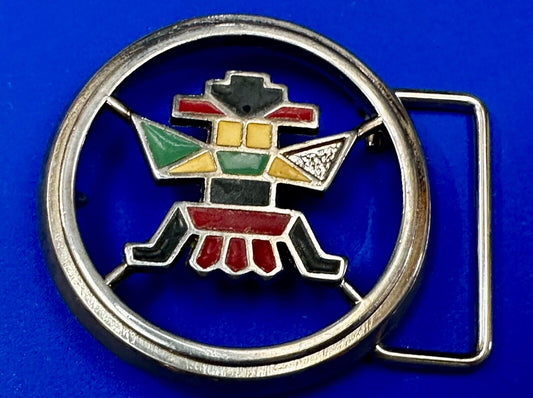 Thunderbird emblem  - Tribal Indian Aztec Multi Color Enamel Vintage Belt Buckle