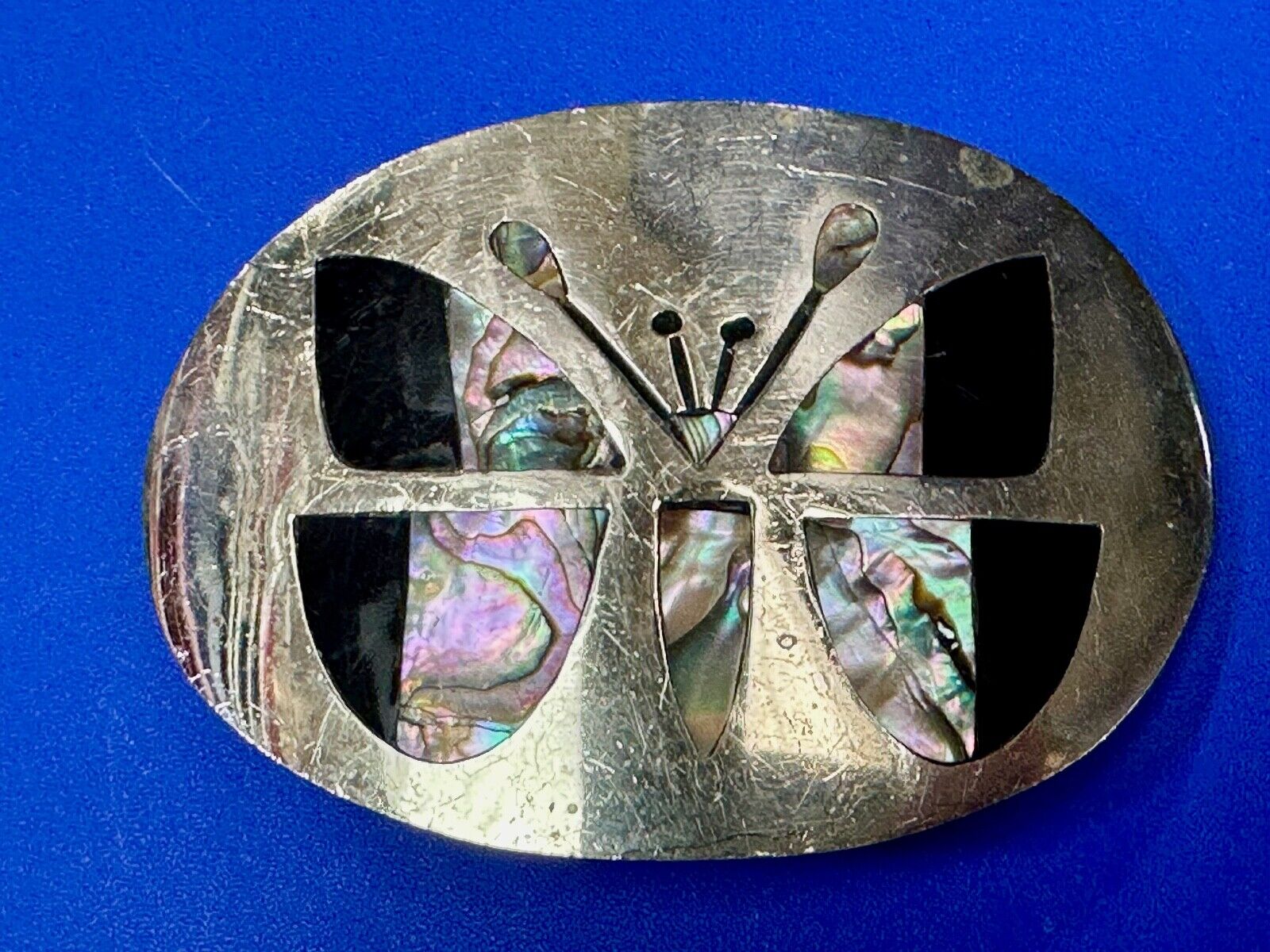 Abalone Shell Butterfly - Gorgeous vintage raised sterling silver?  belt buckle