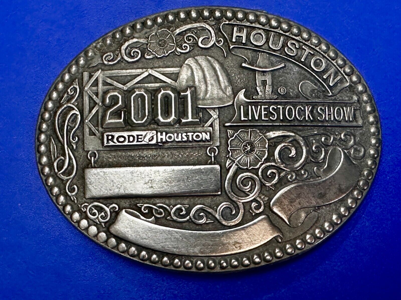 2001 Houston Rodeo & Livestock Show Texas Blank Trophy Ribbon Belt Buckle