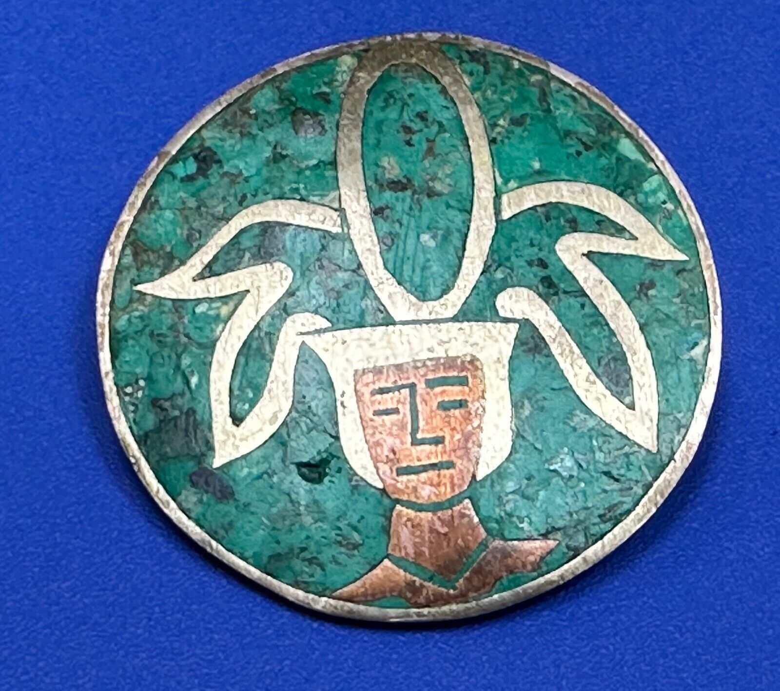 Beautiful Inlaid Person Figure Face  sterling silver brooch -  CPR Mexico 925