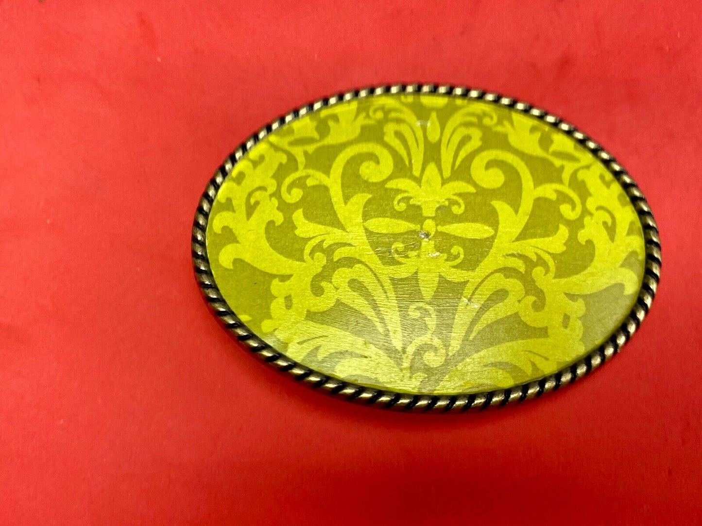 Vintage bright lime green wallpaper pattern belt buckle by Ivan 