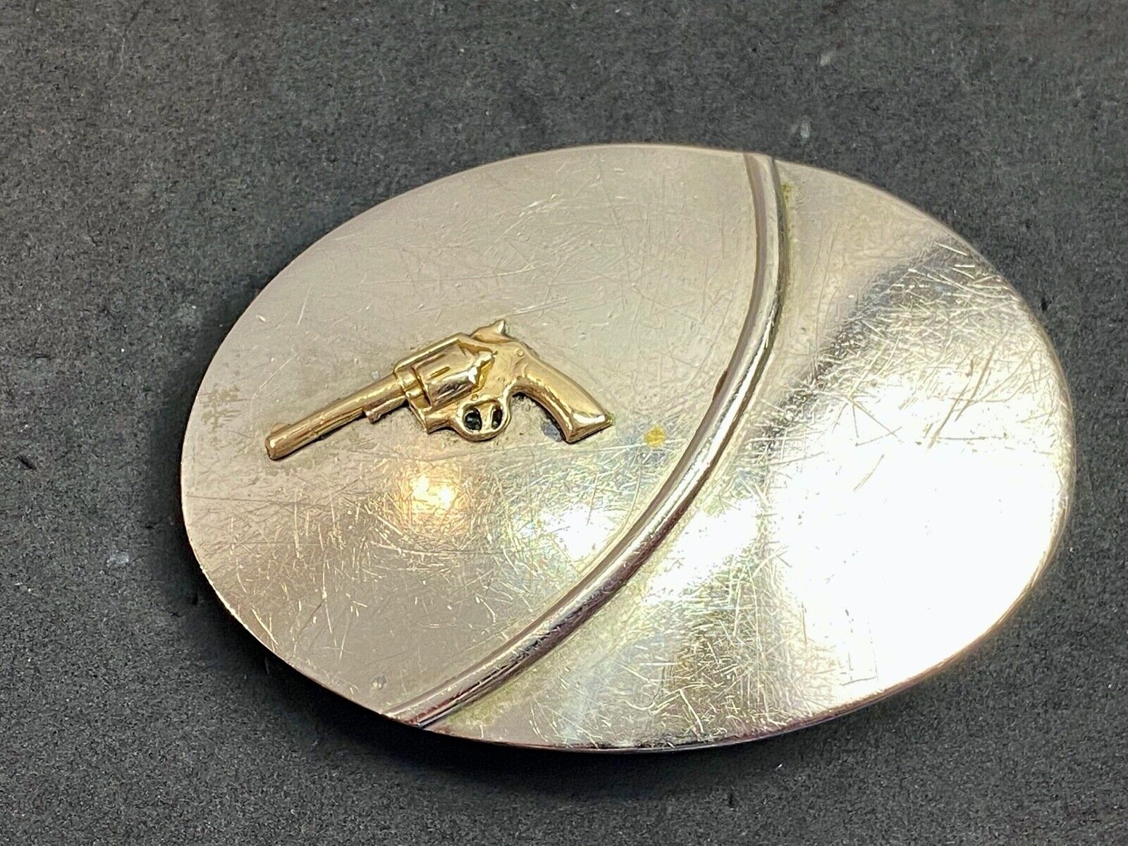 Vintage gun Nickel Silver belt buckle by Chambers 