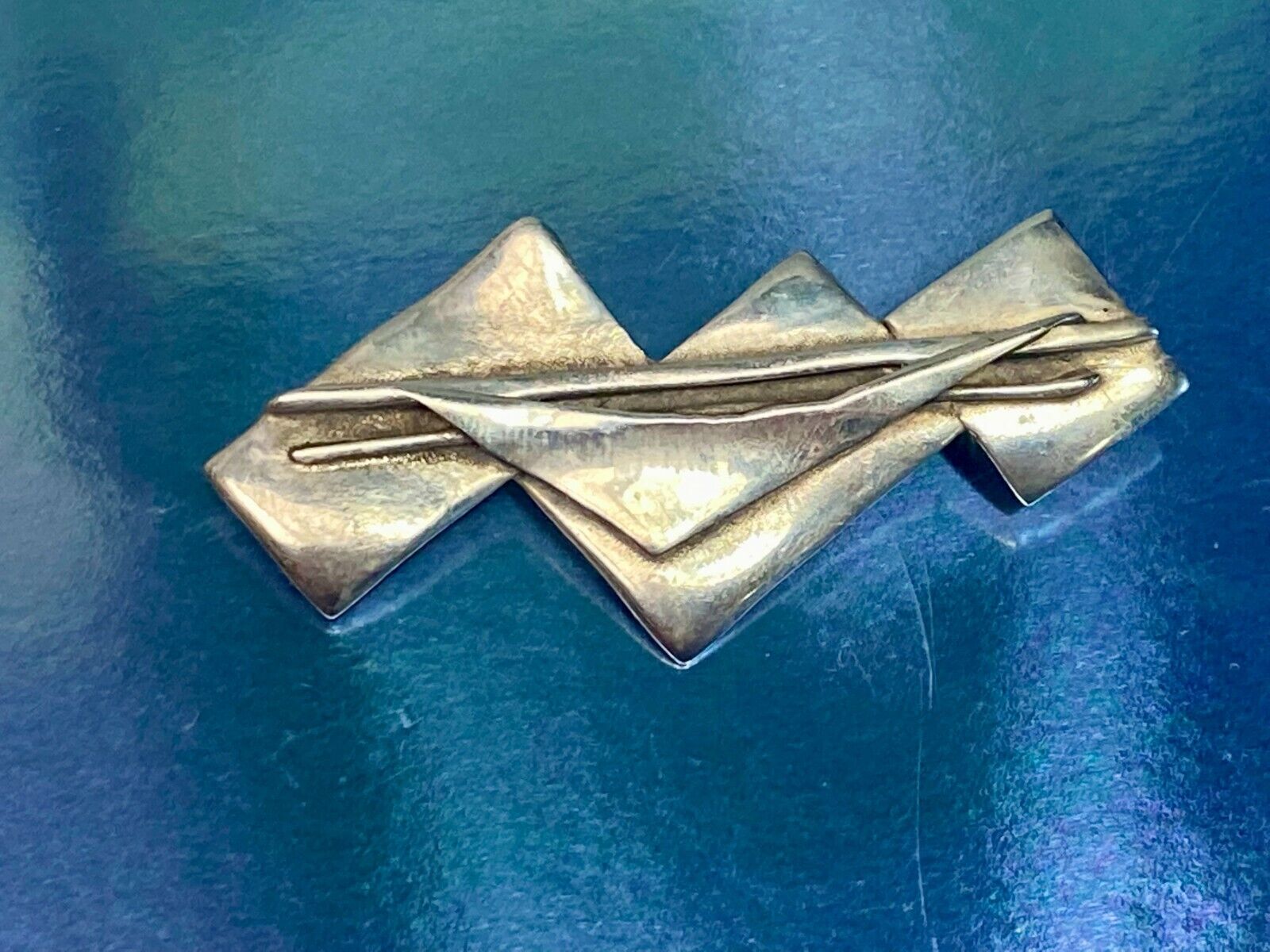 Vintage Artisan Modern 925 Sterling Silver Brooch Pin Rectangles Triangles