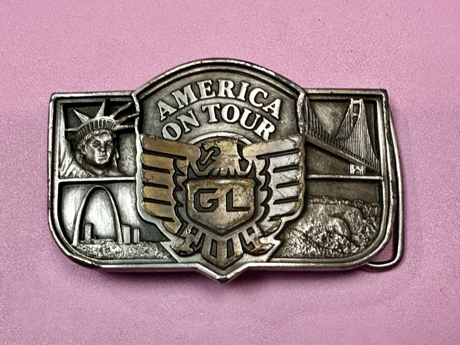 America On Tour GL Honda Gold Wing Motorcycle Tour Brookfield Belt Buckle
