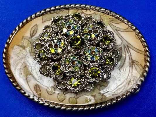 Beautiful Chunky Centerpiece Flower Pattern Rhinestone Accented IVAN Belt Buckle