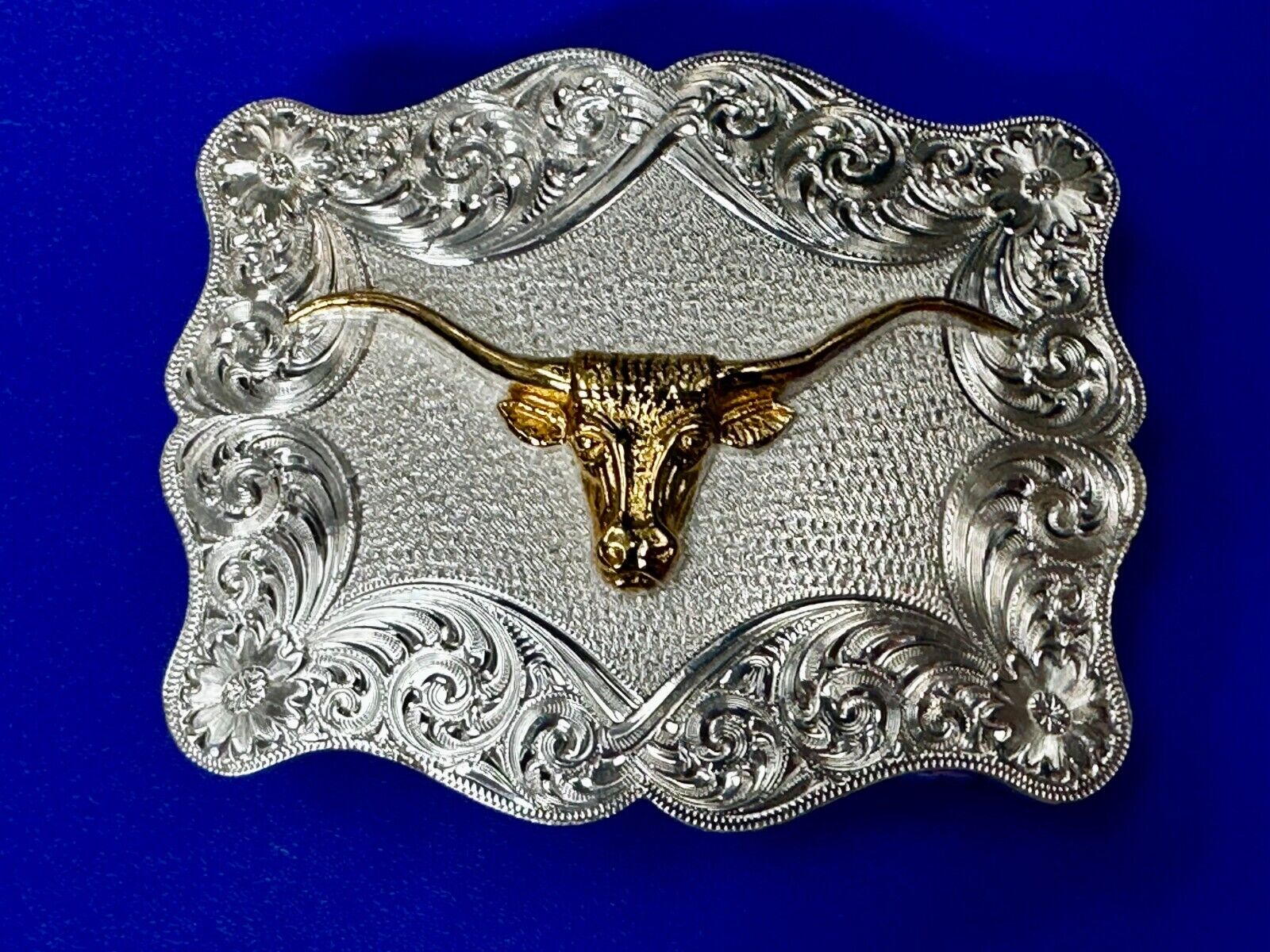 Texas Longhorn Steer Rodeo Bull Two Tone Belt Buckle by Montana Silversmiths