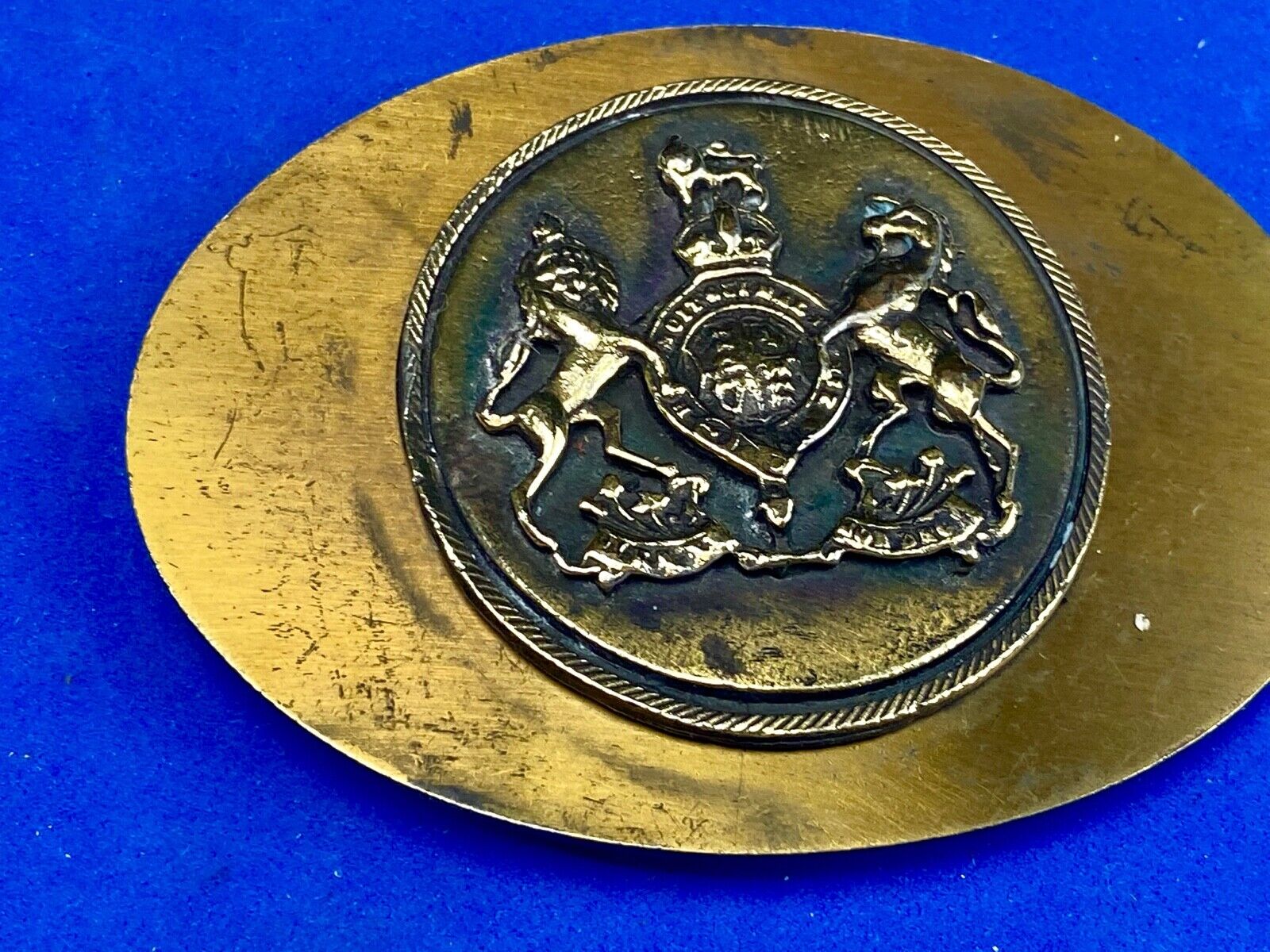 Unknown to me - family crest? Wild horses belt buckle 