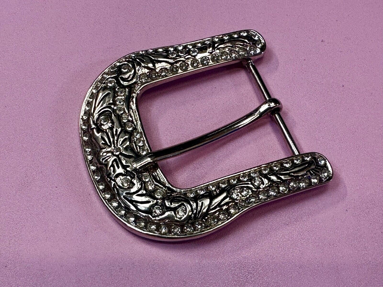3" Wide Rhinestone Accented Ranger Style Replacement Silver Tone Belt Buckle