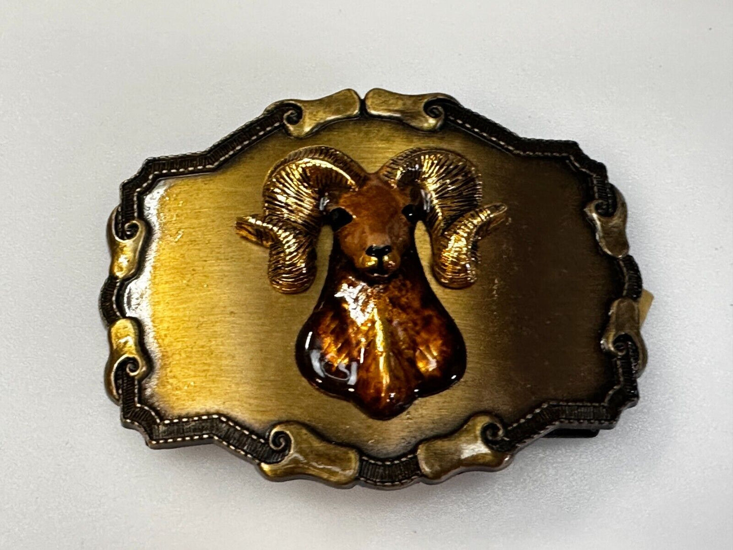 3D Big Horn Sheep Ram Mountain Goat Head Western Framed Belt Buckle by Raintree