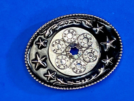 44 Mag Gun Collectors Bullets As Centerpiece In Western Cowboys Belt Buckle 