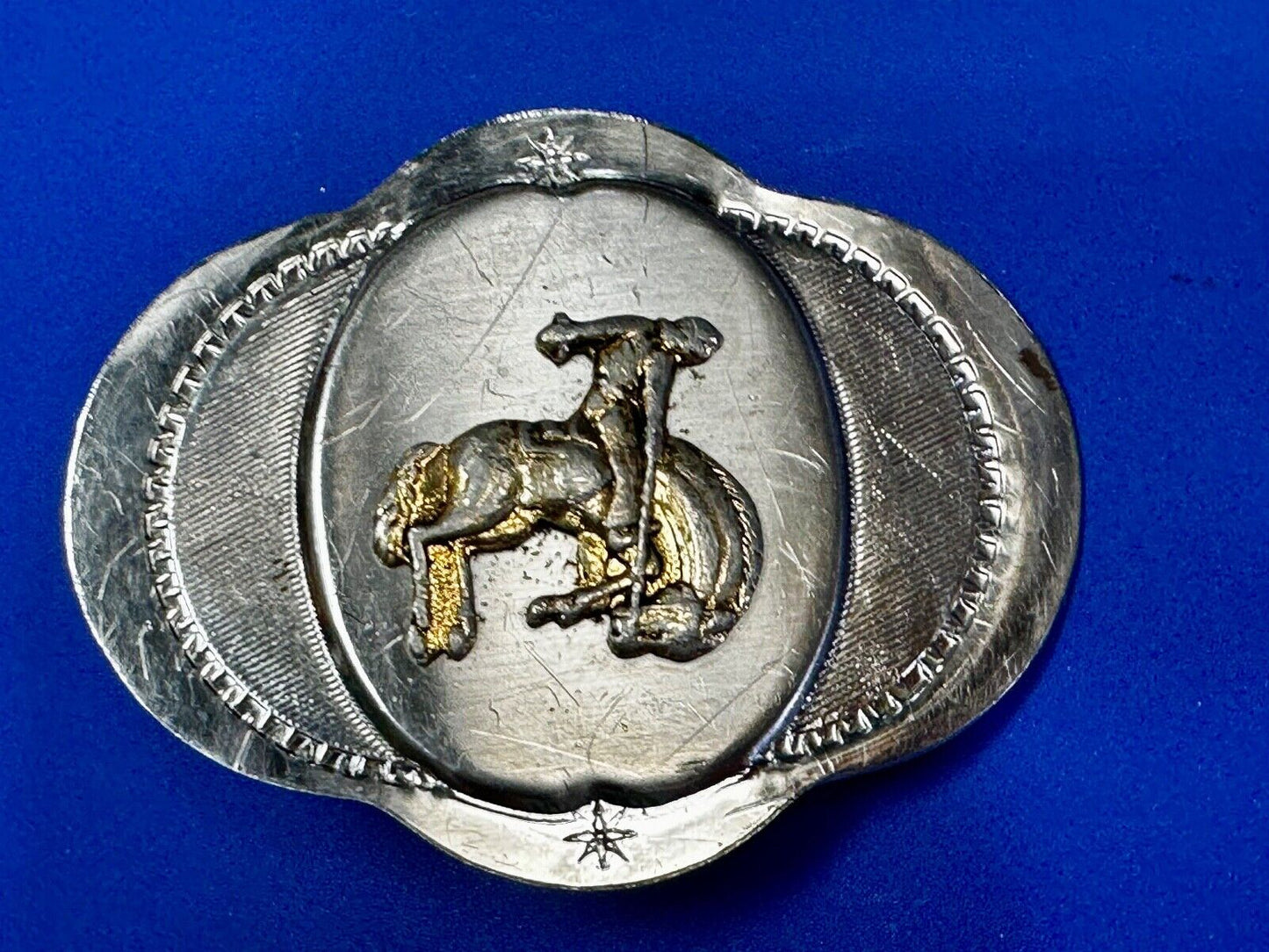 Vintage Cowboy Saddle Bronc western two tone belt buckle