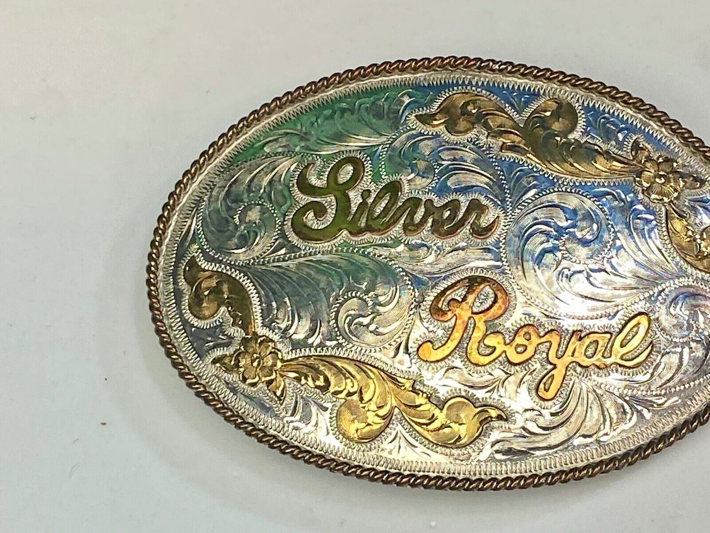  5" Silver royal western Trophy? style belt buckle Mexico  see unknown hallmark!