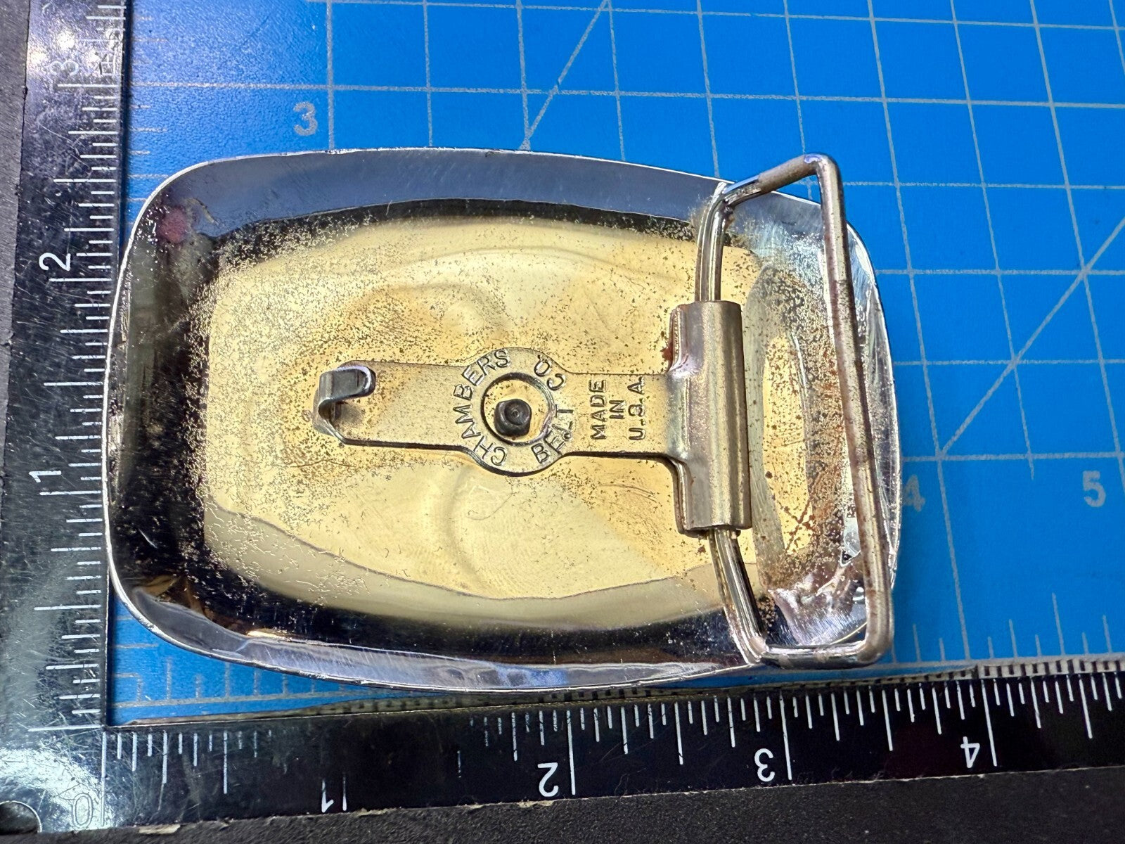 Vintage Chambers Texas Longhorn Two Tone  HIGHLY REFLECTIVE Beveled Belt Buckle