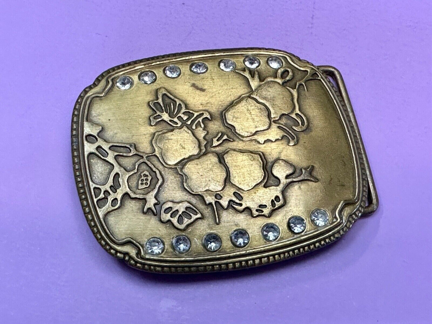 ABSTRACT Art - Butterfly tree?    Vintage Rhinestone accented Belt Buckle