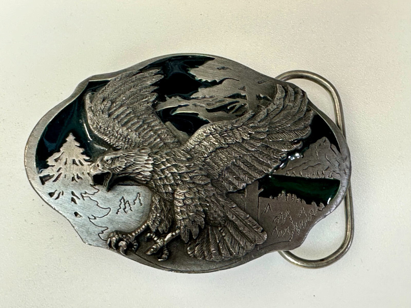 American Bald Eagle Flying Hunting Silver Tone 1989 Arroyo Grande Belt Buckle