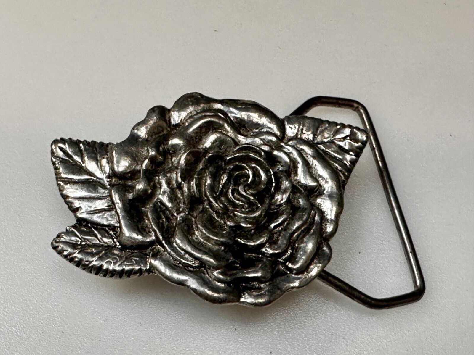 Beautiful Detailed Rose Flower Leaf Cutout Belt Buckle Carved by Rita Stewart
