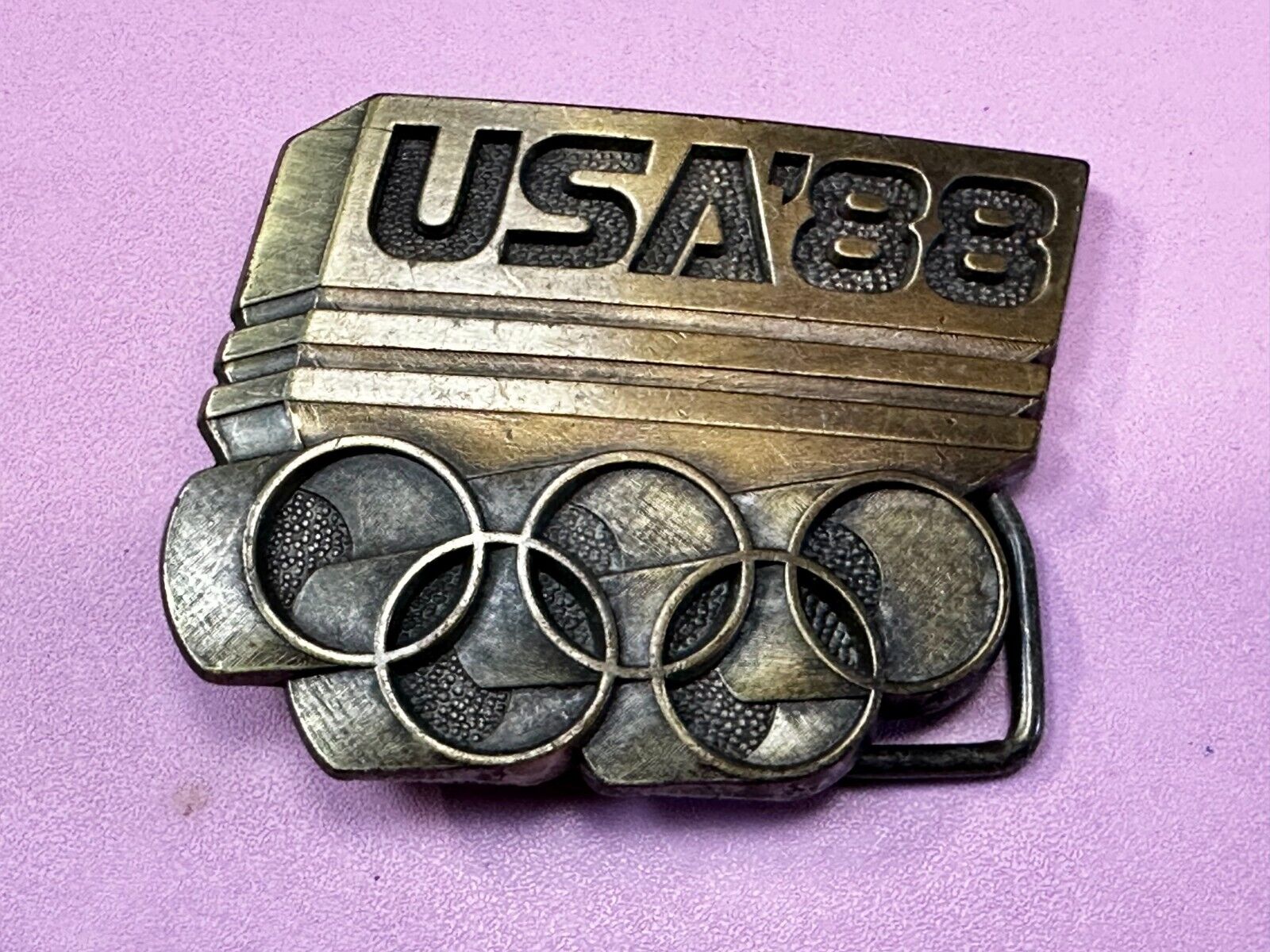 USA 1988 Olympic Games 5 Ring Emblem Commemorative Vintage Belt Buckle