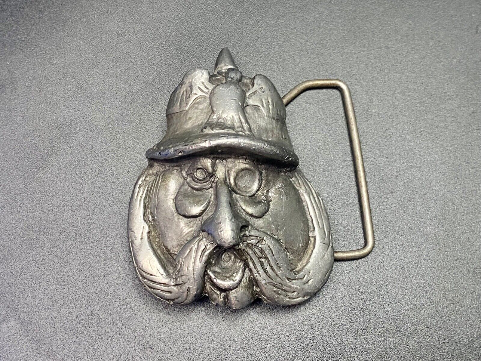 Vintage Head Herman Black Belt Buckle Art Nouveau Singing! Indiana Metal Craft 