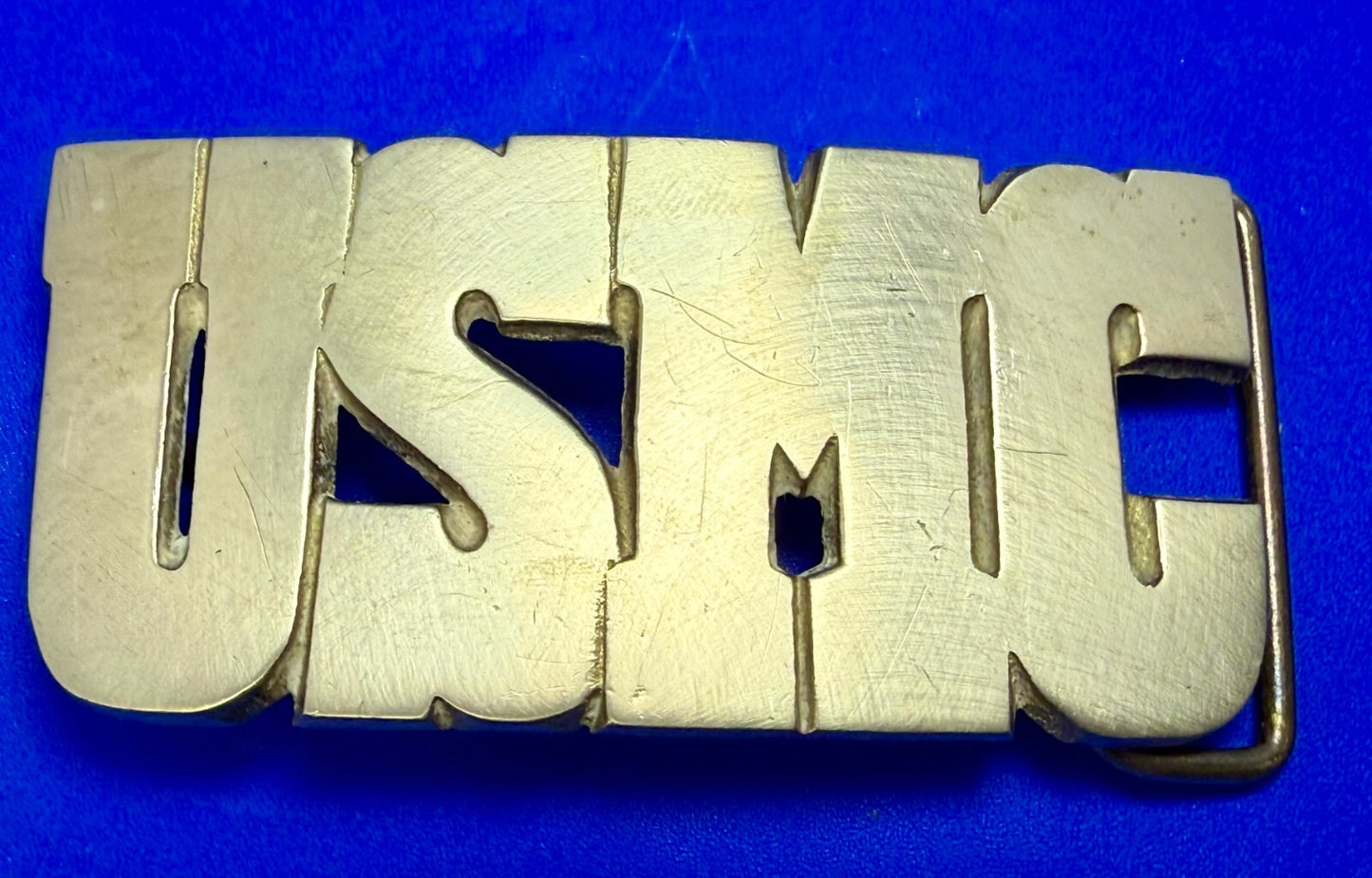 USMC United States Marine Corps Block Letters Military Solid Brass Belt Buckle